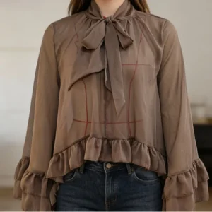 Women Long Bell Sleeve Frill Top See Through Sheer Mesh Blouse High Low Hem Ruffled Sexy Flowy Tops Shawl Shirts